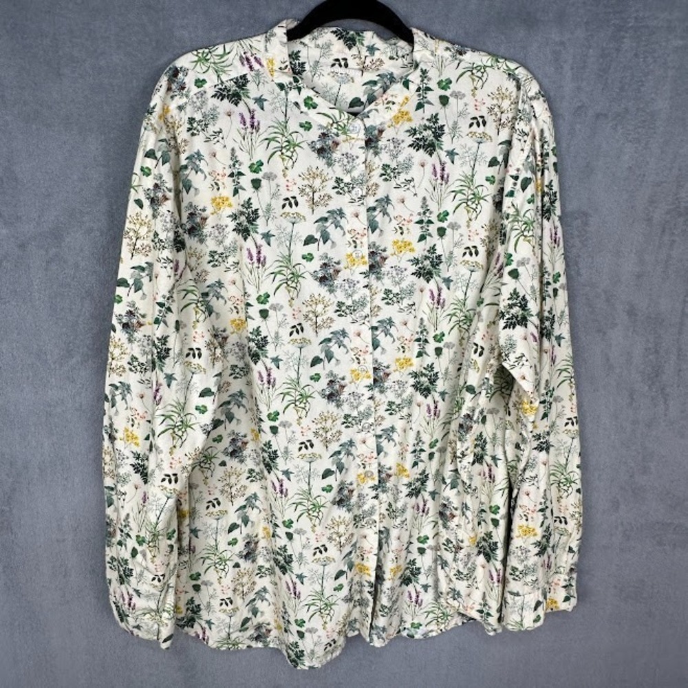 Svaha USA Top Womens 3XL Cream Floral Button Front Long Sleeve Garden Cottage